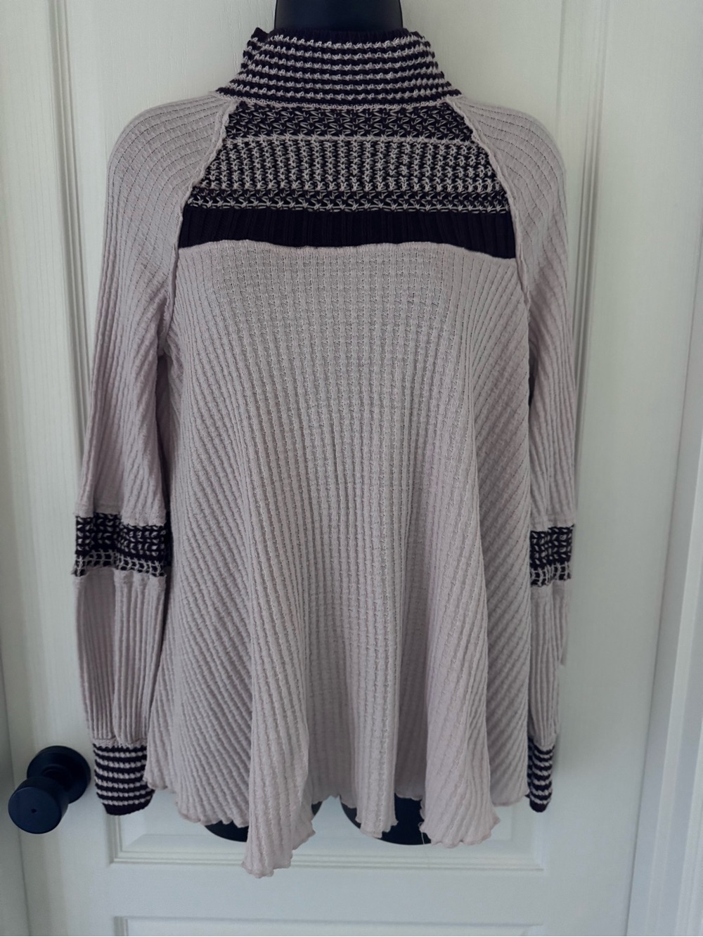 Free People Open Knit Sweater - Black & Cream Waffle Pattern